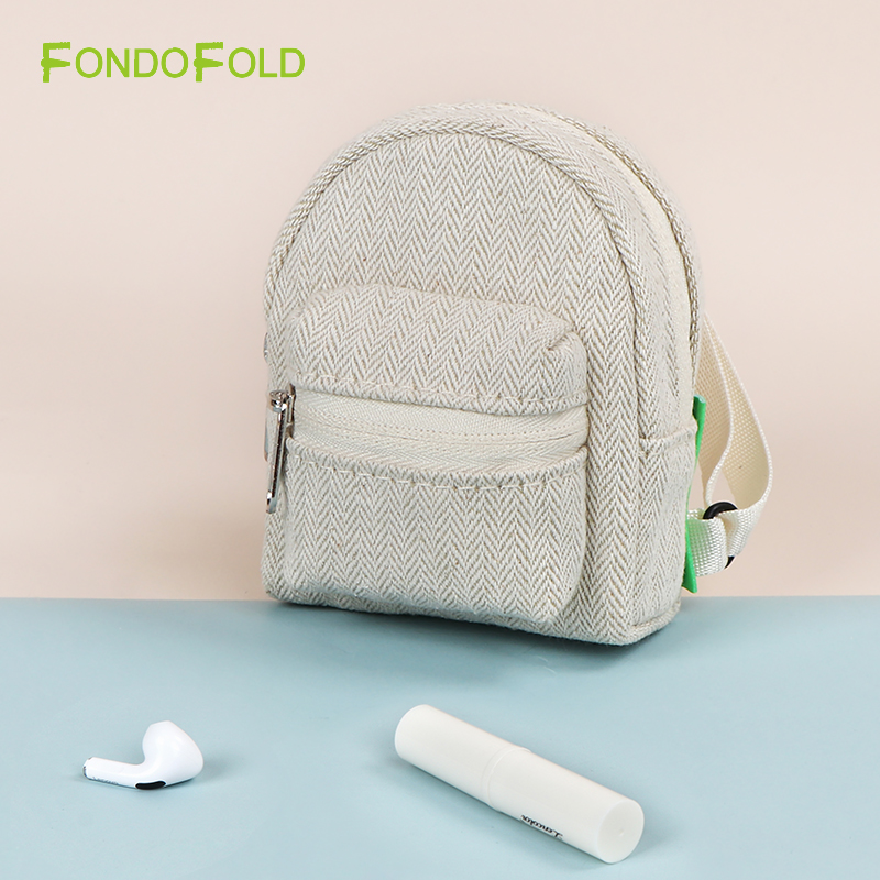 Jute Cotton Cute Mini Backpack with Silver Carabiner